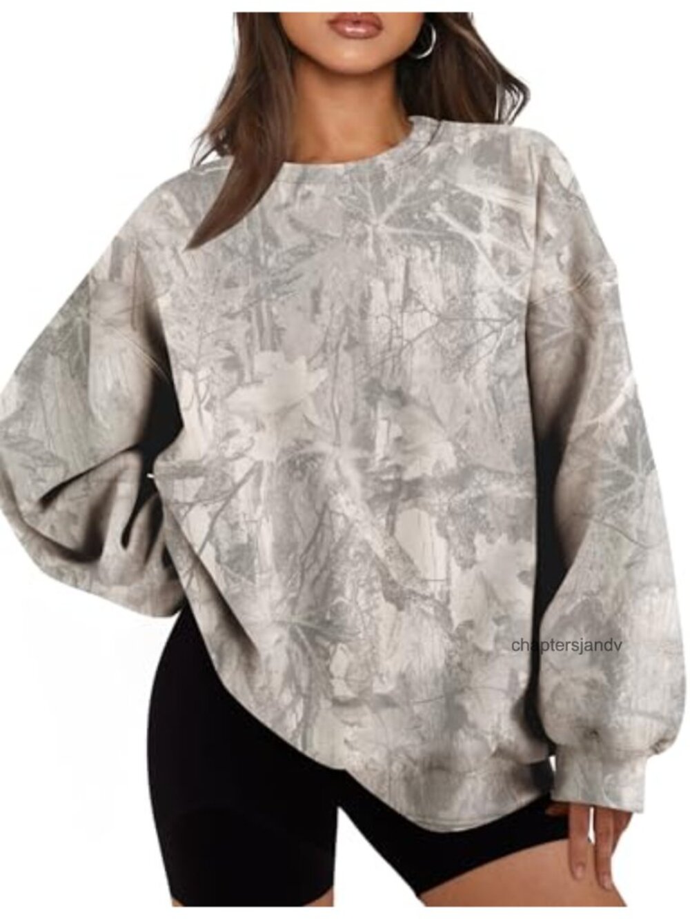 Womens Camo Sweatshirt Oversized Maple Leaf Graphic Crewneck Long Sleeve Fall